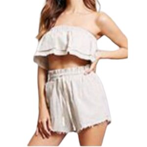 Etophe Studios Black And Cream Striped Halter Top And Shorts Set - Size Small